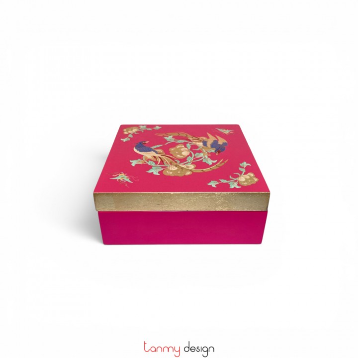 Hộp sơn mài họa tiết Sắc Xuân 15x15x6 cm